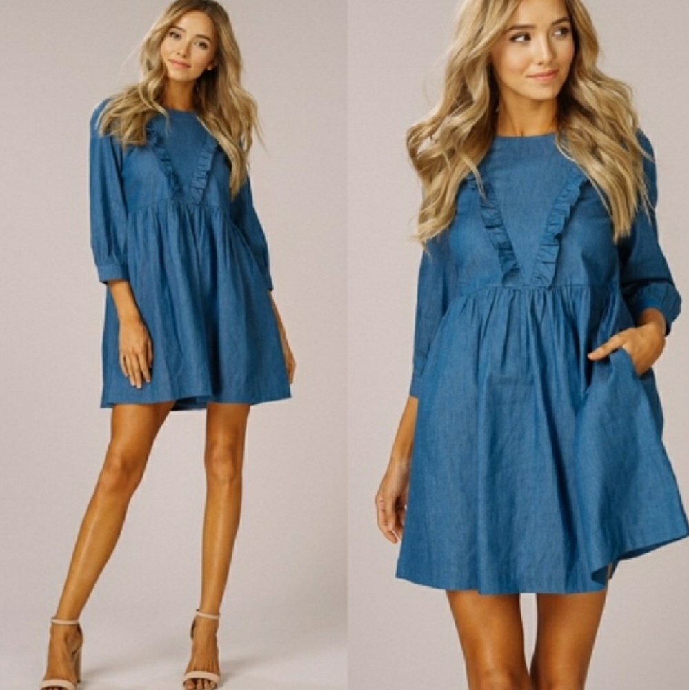 Chambray Ruffled Dress